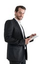 Man using tablet computer, isolated Royalty Free Stock Photo