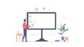 Man Using Tablet for Interactive Presentation on Large Screen in Office_4