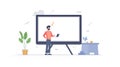 Man Using Tablet for Interactive Presentation on Large Screen in Office_3