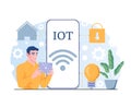 Man using tablet for IoT control system. Vector illustration Royalty Free Stock Photo