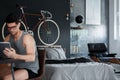 Man using tablet in room Royalty Free Stock Photo