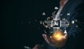 man using technology smart robot AI, artificial intelligence by enter command prompt Royalty Free Stock Photo