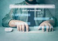 Man using technology smart robot AI, artificial intelligence by enter command prompt for generates something Royalty Free Stock Photo