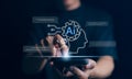 Man using technology smart robot AI, Ai technology, Artificial Intelligence. artificial intelligence by enter command prompt for Royalty Free Stock Photo