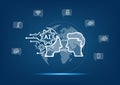 man using technology smart robot, artificial intelligence by enter command prompt for generates something. Royalty Free Stock Photo
