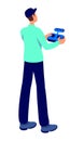 Man using using remote control for drone semi flat color vector character Royalty Free Stock Photo
