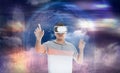 Man using virtual reality headset and getting in futuristic world, banner design Royalty Free Stock Photo