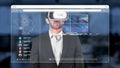 Man Using Virtual Reality Headset to Explore Digital Interface with Data Visualization Concepts in Modern Office Royalty Free Stock Photo