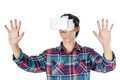 Man using a VR headset and experiencing virtual reality Royalty Free Stock Photo
