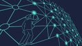 A man using VR to interact with a global network data sphere vector, vector design Generative AI Royalty Free Stock Photo