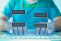Man using the website or software technology AI to help and support work for chatbot Royalty Free Stock Photo