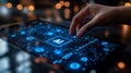 Man utilizes a website or software for chatbots, AI chats, image generation, coding, and data analysis with a smart Royalty Free Stock Photo