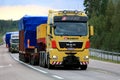 MAN V8 Wide Load Transport along Road Royalty Free Stock Photo