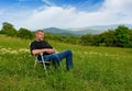 Man on vacation in mountains