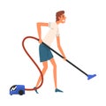 Man Vacuuming the Floor, Guy Doing Housework Vector Illustration Royalty Free Stock Photo