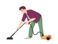 Man vacuuming floor with vacuum cleaner isolated Royalty Free Stock Photo