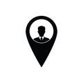 Man vector icon; black map pointer with businessman icon