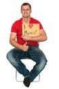 Man Very Happy With I Love Myself Sign Royalty Free Stock Photo