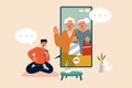 Man video calling elderly parents Royalty Free Stock Photo