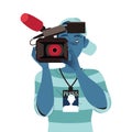 Man Video Operator with Camera Filming as Independent Media Work Vector Illustration