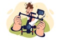 Man videographer holds camera mounted on stabilizer to shoot video with smooth frame movement