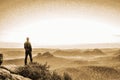 Man on view place on mountain in Saechsische Schweiz