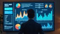 Man Viewing Data Visualizations on a Large Screen Royalty Free Stock Photo