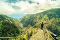 man on viewpoint, on top of the mountain, Madeira Island, wearing hoodie Royalty Free Stock Photo