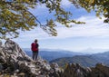 Man at the viewpoint of San Adri?n in the Aizkorri-Aratz Natural Park, Euskadi Royalty Free Stock Photo