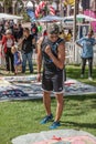 Man Views Section of AIDS Quilt