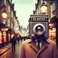 Man with Vintage Camera Head - Surveillance Dystopia. Generative AI Royalty Free Stock Photo
