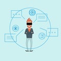 Man Virtual Reality Digital Glasses Sketch Background Dialog Chat Bubble