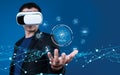 Man in Virtual Reality Glasses Engaging with Digital Marketing Automation Tools Using Artificial Intelligence and Royalty Free Stock Photo