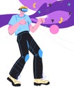 Man in virtual reality glasses exploring augmented reality, cartoon vector illustration. Royalty Free Stock Photo