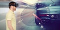 Man in virtual reality headset and car racing game Royalty Free Stock Photo