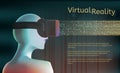 Man in virtual reality headset. Vr concept with textarea.