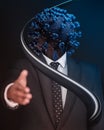 Man with virus head spreading hand out for shaking Royalty Free Stock Photo