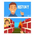 Man Vlogger Video Streaming in the Internet Making Game and History Vlog Vector Set