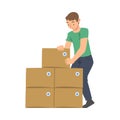 Man Volunteer with Food Box Engaged in Charity Activity Donating It to Needy Vector Illustration Royalty Free Stock Photo