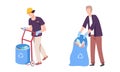 Man Volunteer Gathering Garbage in Bag for Recycle Vector Set