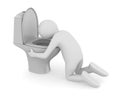 Man vomit in toilet bowl on white background. Isolated 3D illustration