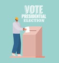 Man and voting box with vote presidential election text vector design
