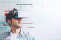 Man with VR goggles exploring virtual reality econtent Royalty Free Stock Photo