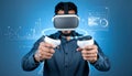 Man in VR Headset Interacting with Data Visualization Royalty Free Stock Photo