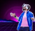 Man in vr headset, Virtual reality simulation concept.