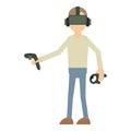 Man with vr manipulator icon, cartoon style