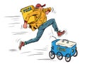 Man vs robot, food delivery. Courier competes with new technologies