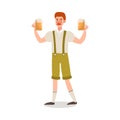 Man waiter holding fresh beer drink in glasses vector illustration Royalty Free Stock Photo