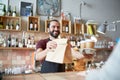 Man or waiter serving customer at coffee shop Royalty Free Stock Photo