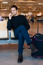 Man waiting for his flight Royalty Free Stock Photo